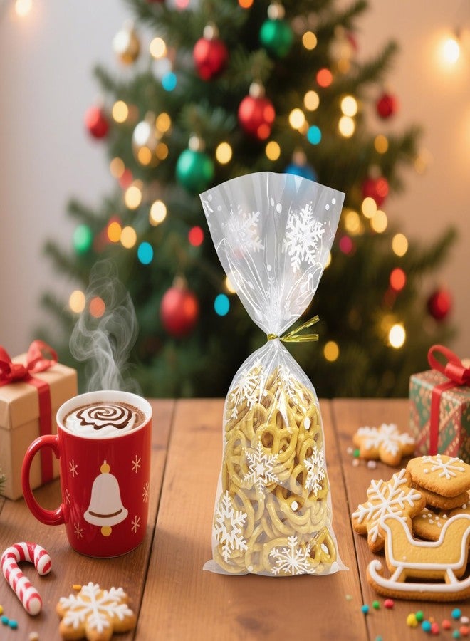 موريباك أكياس سيلوفان على شكل ندفة ثلجية، مقاس 5 × 11 بوصة، أكياس هدايا شفافة لعيد الميلاد مع أربطة ملتوية لتوزيعات الحفلات، 120 قطعة - Image 4